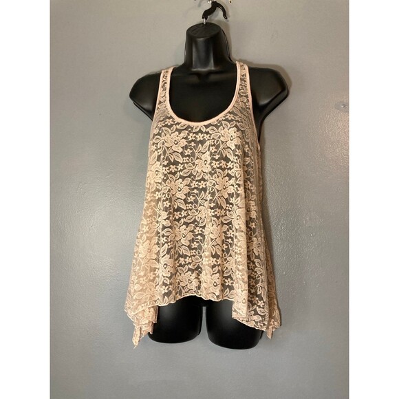 Forever 21 pink and cream, asymmetrical lace tank top - Picture 1 of 4
